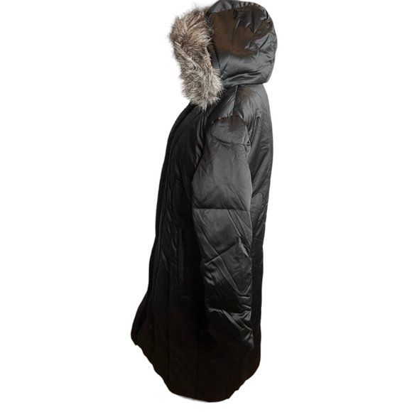 Calvin Klein Puffer Jacket Womens XL Black Down Puffer Faux Fur Lined Hood Parka - Picture 10 of 16